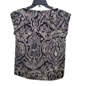 Talbots Petites Women's Black White Paisley Moroccan Boatneck Sleeveless‎ Top 4P